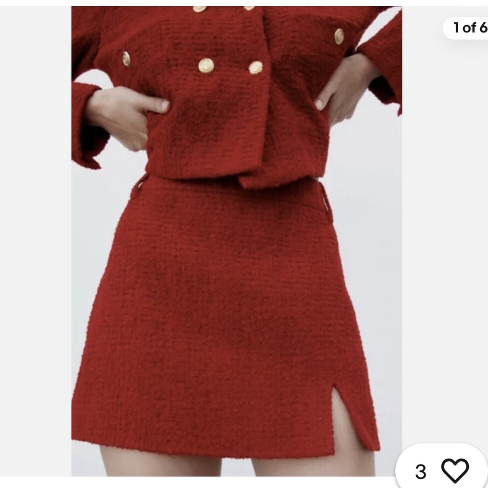 Zara Red Textured Mini Skirt